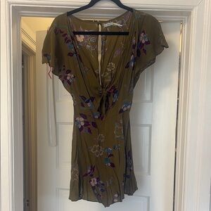 Olive Floral Tie-Front Romper from Urban Outfitters